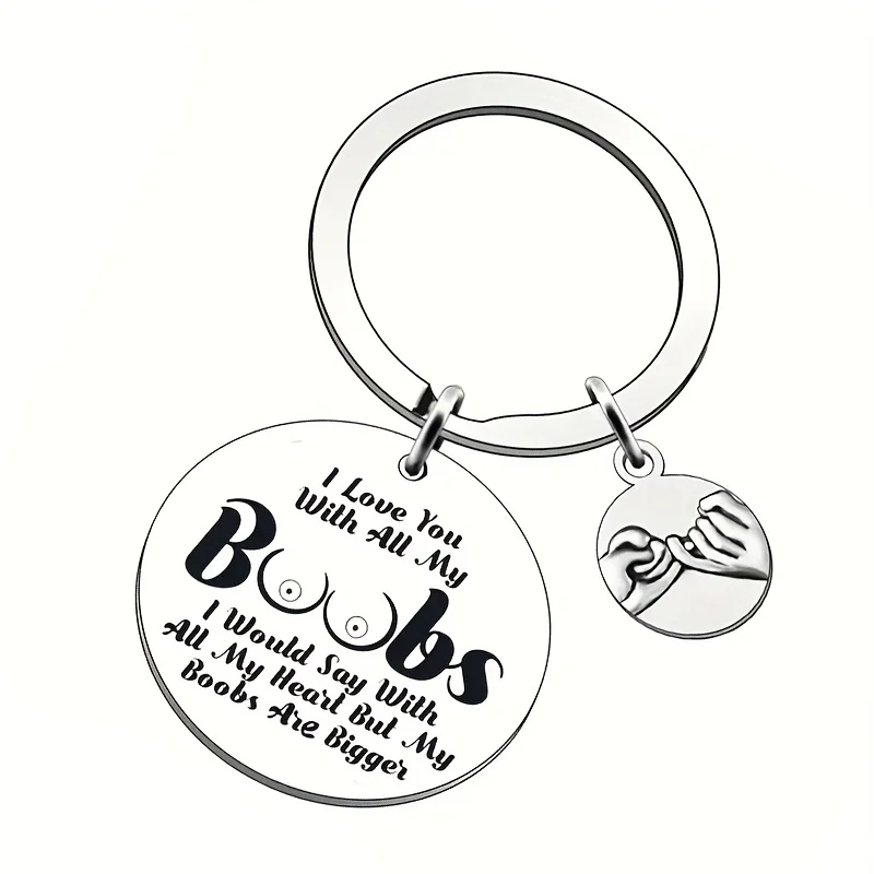 1pcs Engraved Boobs Stainless Steel Key Chain Valentine\'S Day Gift