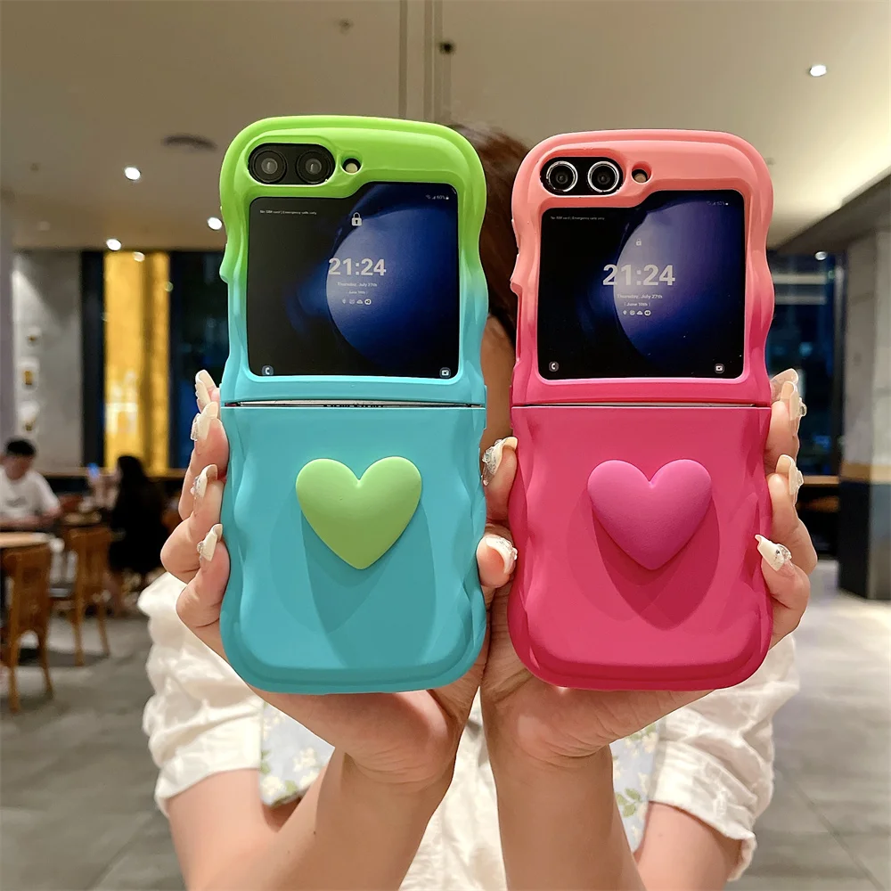 Z Flip6 Case Luxury Gradient Color Cute Love Heart Cases for Samsung Z Flip 5 6 Galaxy ZFlip 3 4 ZFlip6 Zflip5 Wave Border Cover