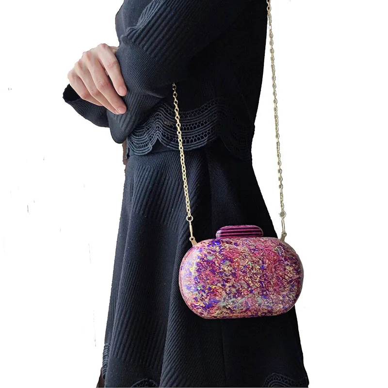 YYW Design Shell Acrylic Clutch Purse Women Marble Bag Luxury Elegant Lady Evening Bag Roud Cute Purple Handbag Shoulder Bags