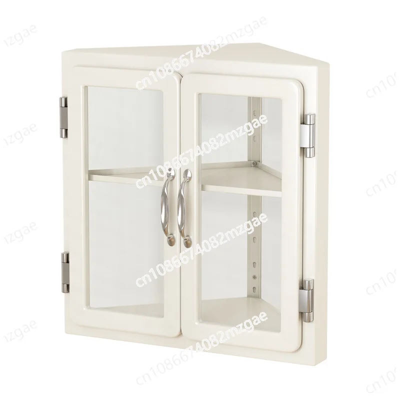 Retro metal triangular cabinet, corner storage cabinet, bedroom desktop embedded glass display cabinet