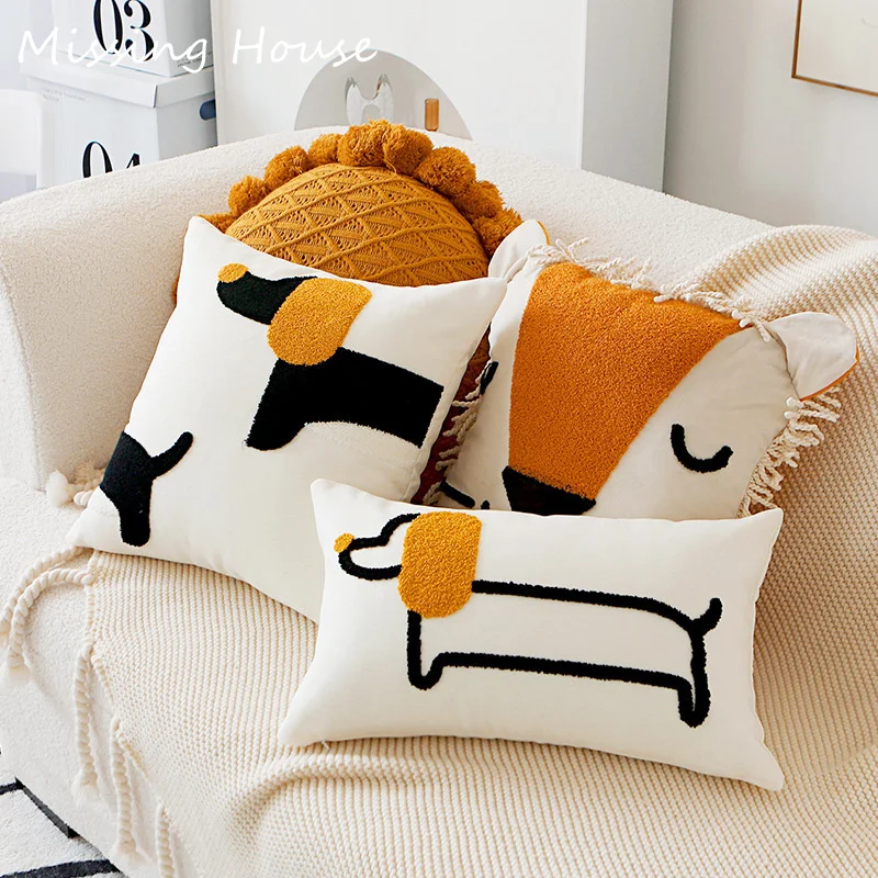 Cartoon Sausage Dog Embroidered Cushion Cover Pillow Cover for Sofa Bedroom For Kids Child Gift Cosplay