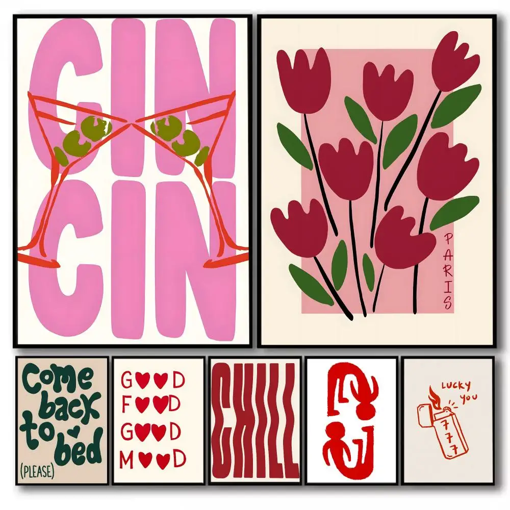 Gemälde, Kalligraphie, HD, wasserfest, Leinwand, Wandkunst, Poster, Heimdekoration, Geschenk, Einfachheit, Vintage, rosa, Cartoon