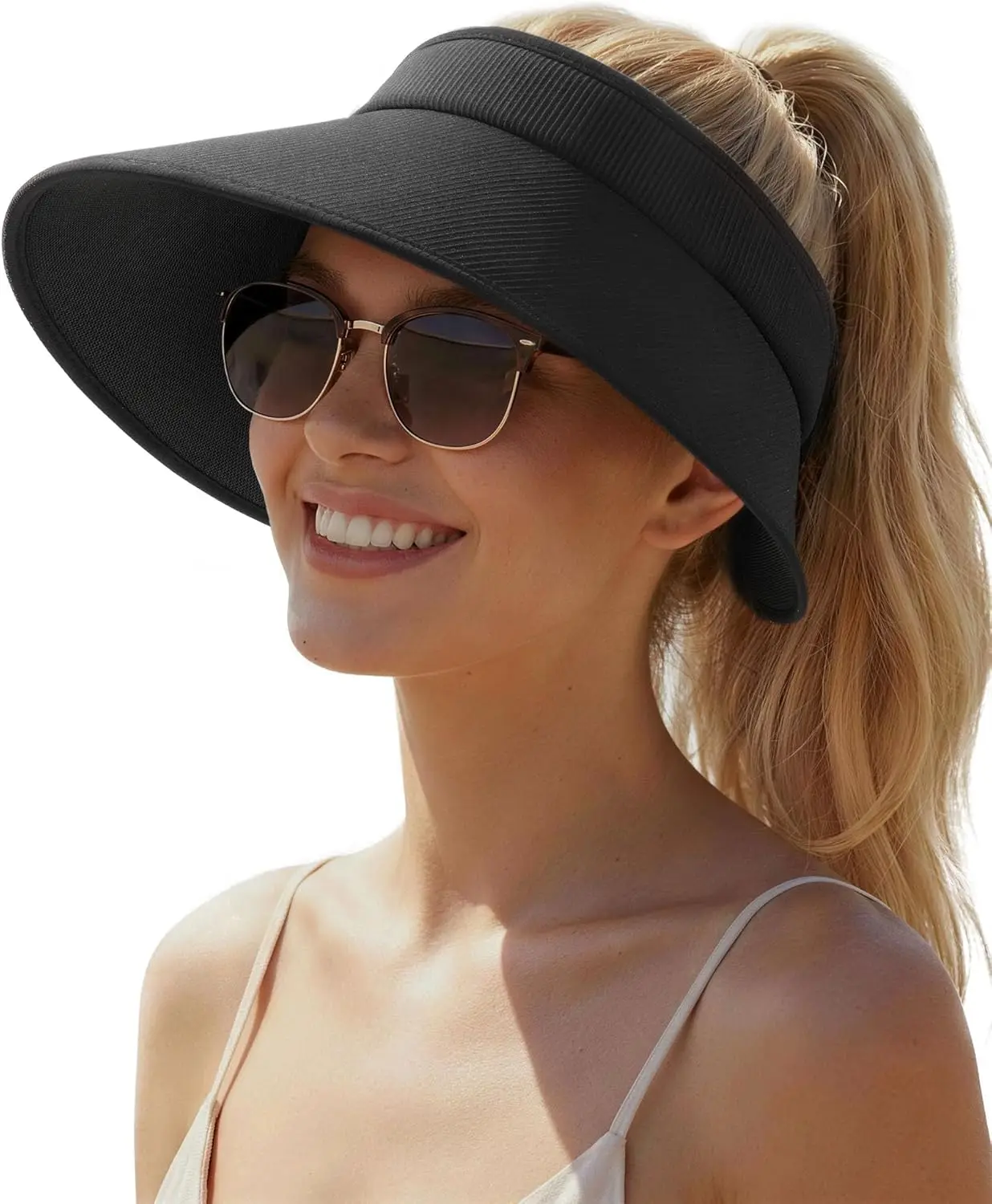 

UV Protection Wide Brim Sun Visor Hat for Women, Foldable Beach Hat Summer Travel