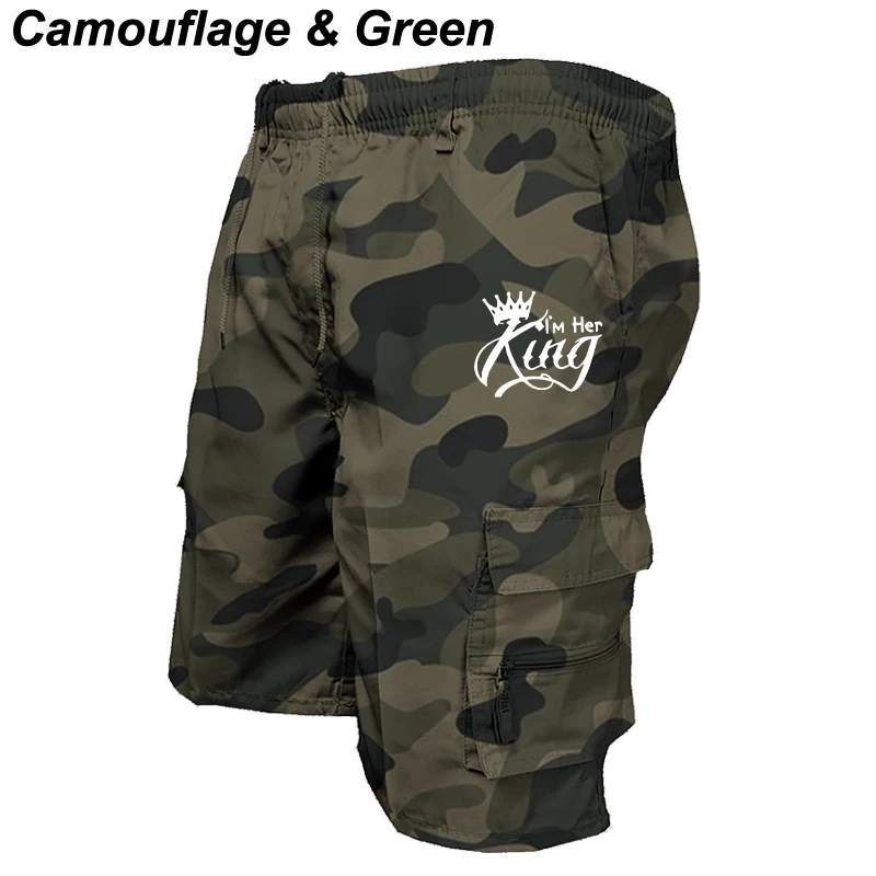 Calça casual de camuflagem masculina, shorts esportivos largas com cordão, shorts de caminhada grandes, roupas de escritório, curto para praia, verão