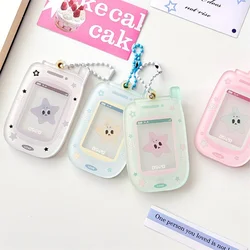 Acrylic Mobile Phone Shape Keychains Card Holder Kawaii 1-inch Idol Photocard Holder Card Cover Bag Pendant School Stationery