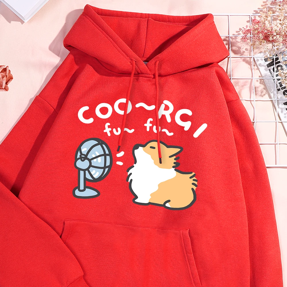 Wind Blowing Corgi Dog Fun Hoodies Men Women Crewneck Fleece Pullover Warm Casual Clothes Fashion Pocket Loose Couple Hoodie