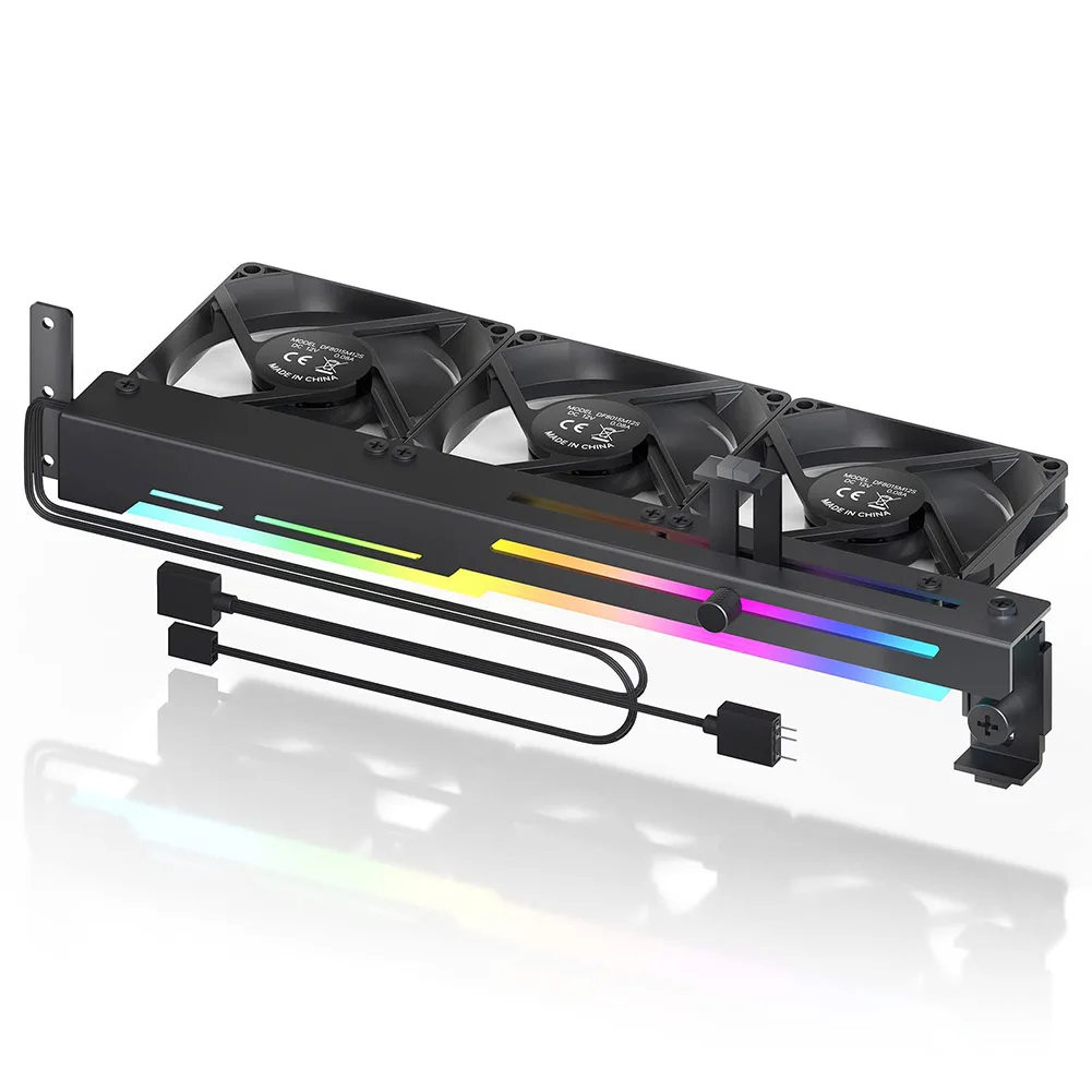2 in 1 RGB LED Graphics Card Holder 1800RPM 5V 3Pin ARGB Graphics Card Cooling Fan with 3x80mm Fans PCI Mount Bracket