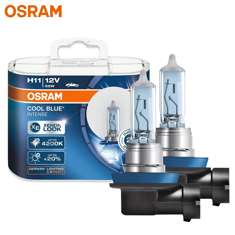 OSRAM Cool Blue Intense H11 CBI Halogen 12V 55W PGJ19 4200K White Xenon Look Car Original Headlight High Low Beam Germany, 2pcs