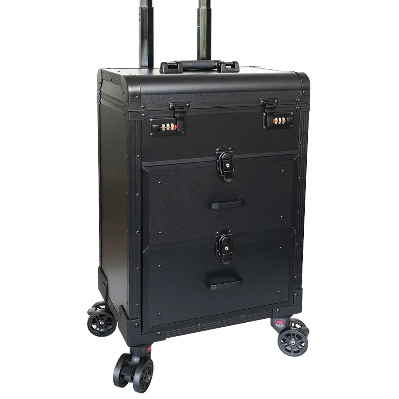 Professioneller Trolley-Make-up-Koffer mit großer Kapazität, tragbares kosmetisches Rollgepäck, Nagelkunst, Tattoo, Schönheit, Reisekoffer