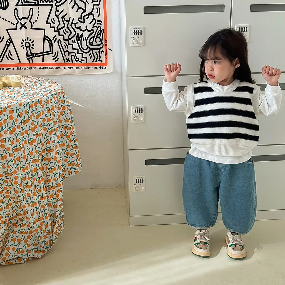 

Детские повседневные широкие шаровары для мальчиков, детские джинсовые брюки, весенне-осенние модные свободные джинсы до щиколотки для девочек