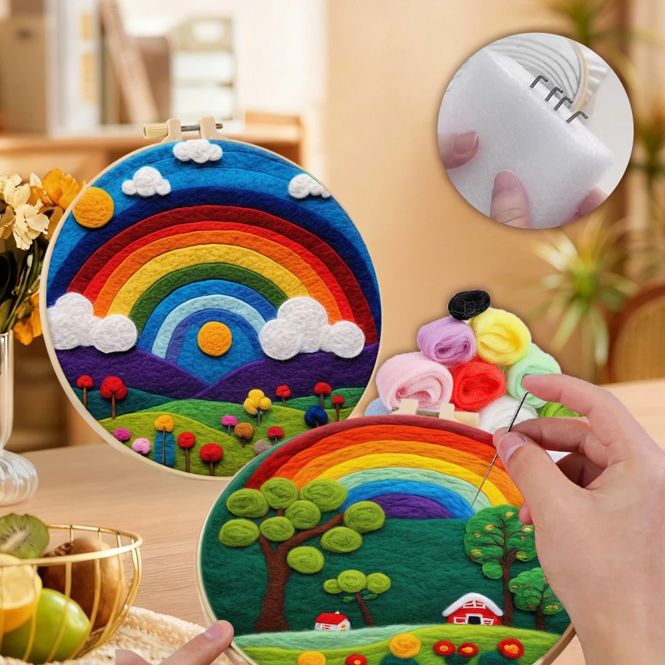

GATYZTORY Wool Felting Kit Scenery Landscape Needle Felting Kit For Beginners Cross Stitch Embroidery Frame Wool For Knitting