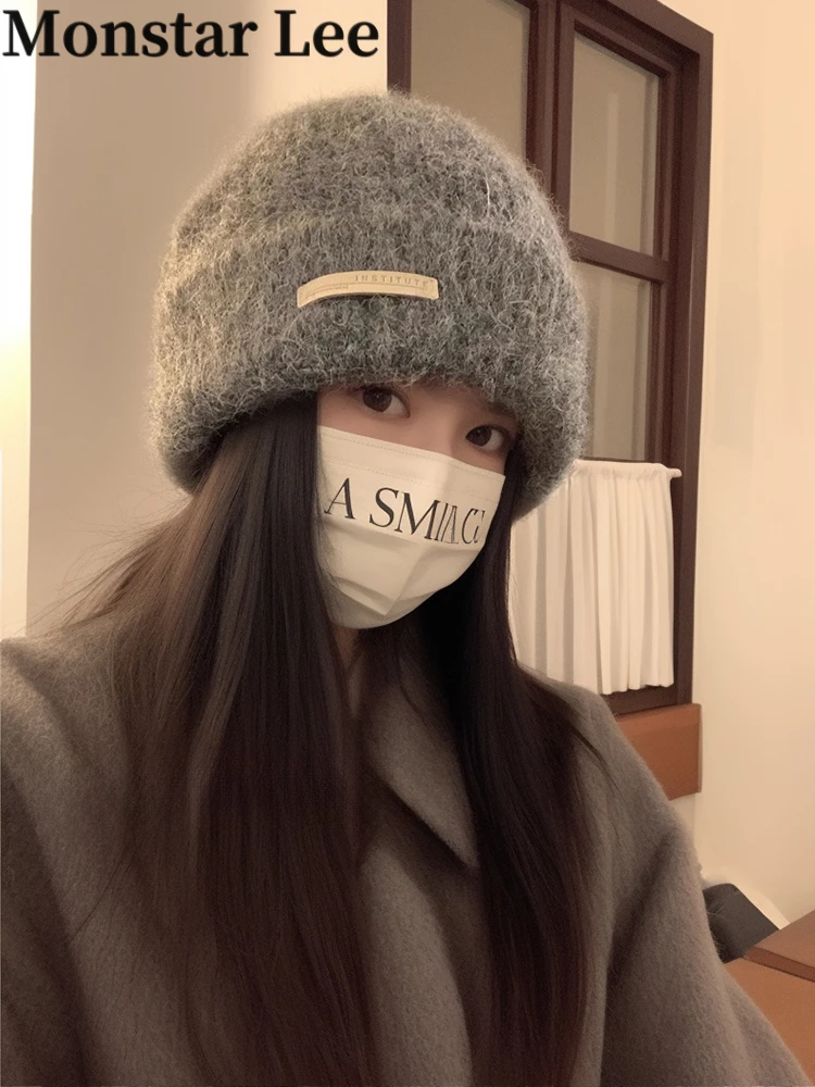 warm-knitted-woolen-hat-women's-winter-fashion-casual-ear-protection-large-head-warm-cap-monstar-faux-cashmere-yarn-topped-cap