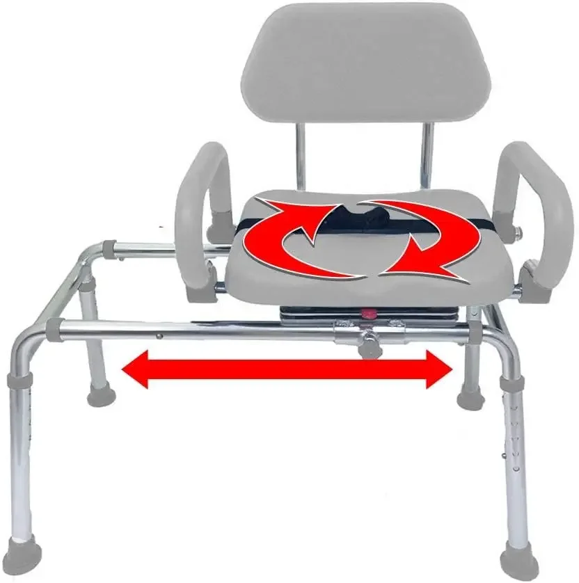 Health Carousel Sliding Shower Chair Transfer Bench with Swivel Seat, Premium Padded Bath, with Pivoting Arms, Adjustable Space