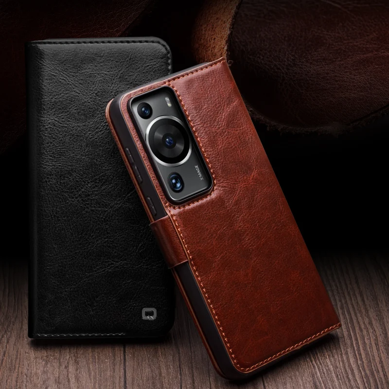 

Qialino Genuine Leather Flip Cases For Huawei Ascend P60 pura70 Pura 70 Pro Plus Handmade Phone Cover With Card Slots Case