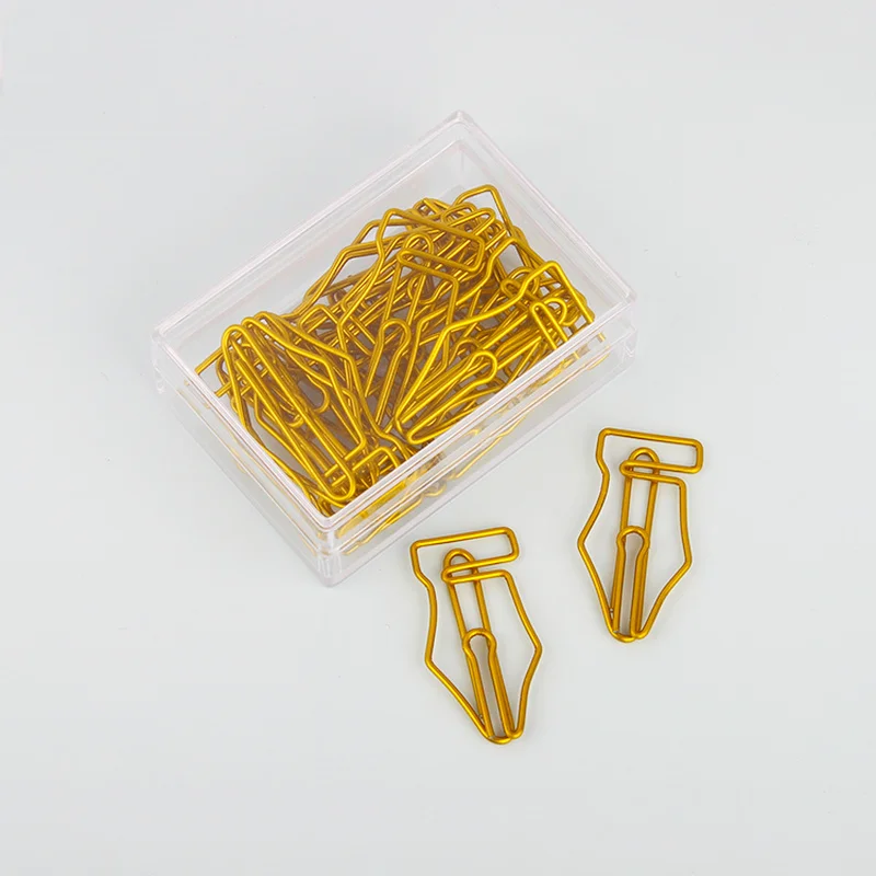 10pcs Gold Fountain Pen Head Paper Clip Bookmark Cartoon Special-shaped Paperclip Decor Shaping Paper Clip Korean Style Pin