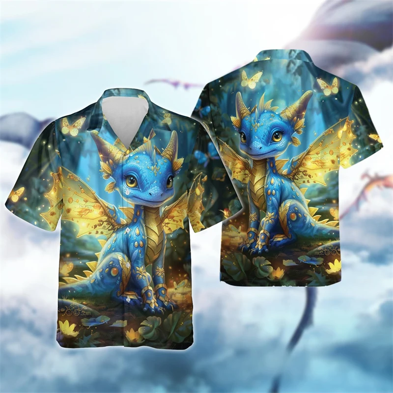 Chemise Hawaïenne Vintage à Manches Courtes pour Homme, Vêtement Décontracté, Tendance, Harajuku, Loong, Social, Dragon, Bébé, Cadeaux de Vacances, Y2k, Dessin Animé