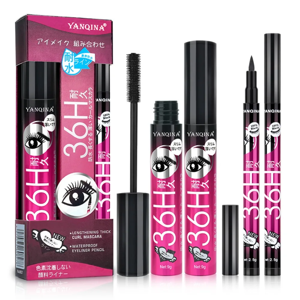 Curly Mascara Eyeliner set Thick Slender Waterproof 4D Fiber Mascara Makeup Tools Sweatproof False Lash Effect Mascara