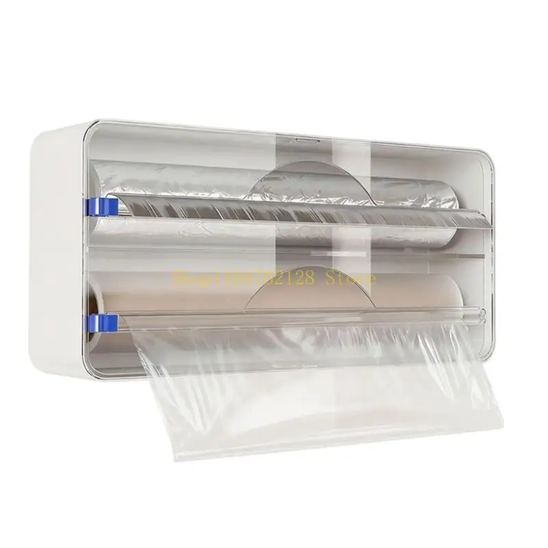 Kitchen Plastic Film Holder with Mounted Storage Box, Two Roll Access, and Smooth Front Pull Opening for Wrap Use best sale