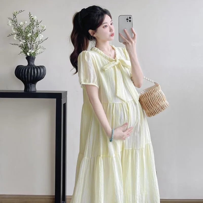 

Pregnant Women's Summer Dress Solid Color Dress 2025 New Maternity Short Sleeve Dress Maternity Simple Solid Color Dress LI274
