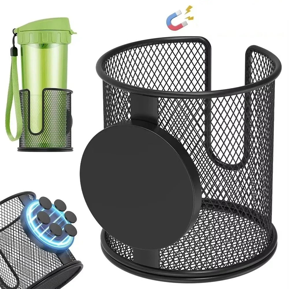 

Fully Covered Magnetic Cup Holder Anti Fall Anti-Slip Metal Mesh Water Bottle Rack 8.38 cm Inner Diameter Heavy-Duty