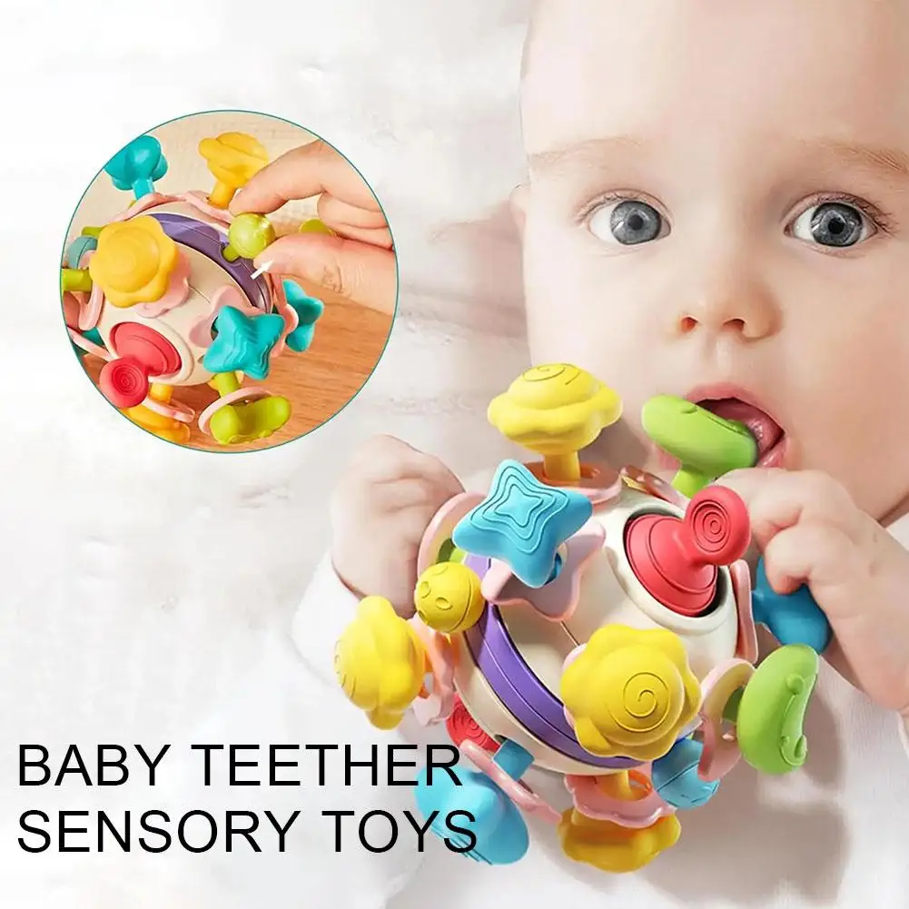 Baby Toys 0 12 Months Rotating Rattle Ball Grasping Activity Baby Development Toy Silicone Teether Baby Sensory Toys For Ba T0d6