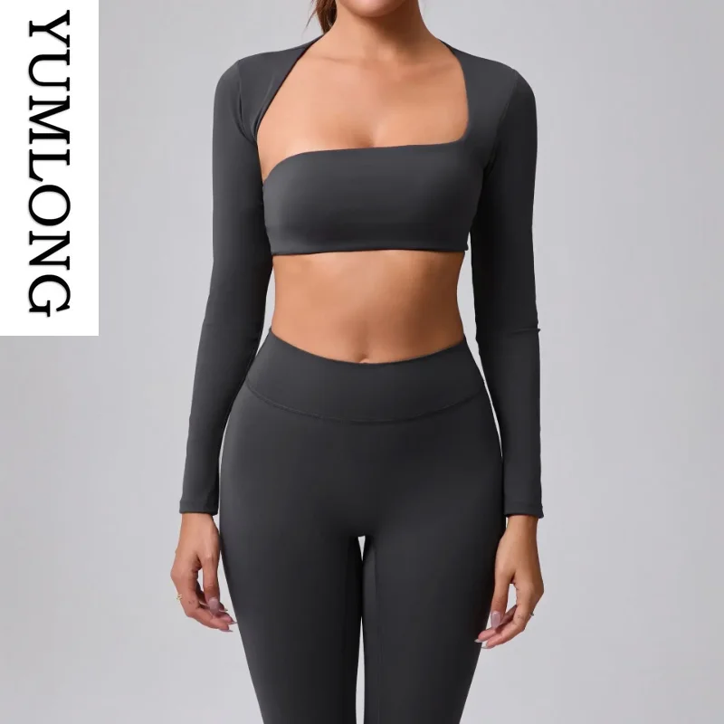 Women Seamless Yoga Top Long Sleeve Workout Shirts Tummy Control Nude Fitness Gym Clothing Outdoor Sports Athletic Apparel