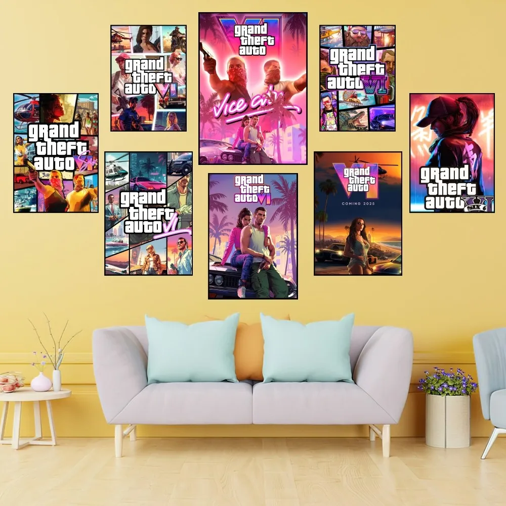 GTA 6 Grand Theft Auto VI Game Poster Prints Wall Painting Bedroom Living Room Decoration Office Small