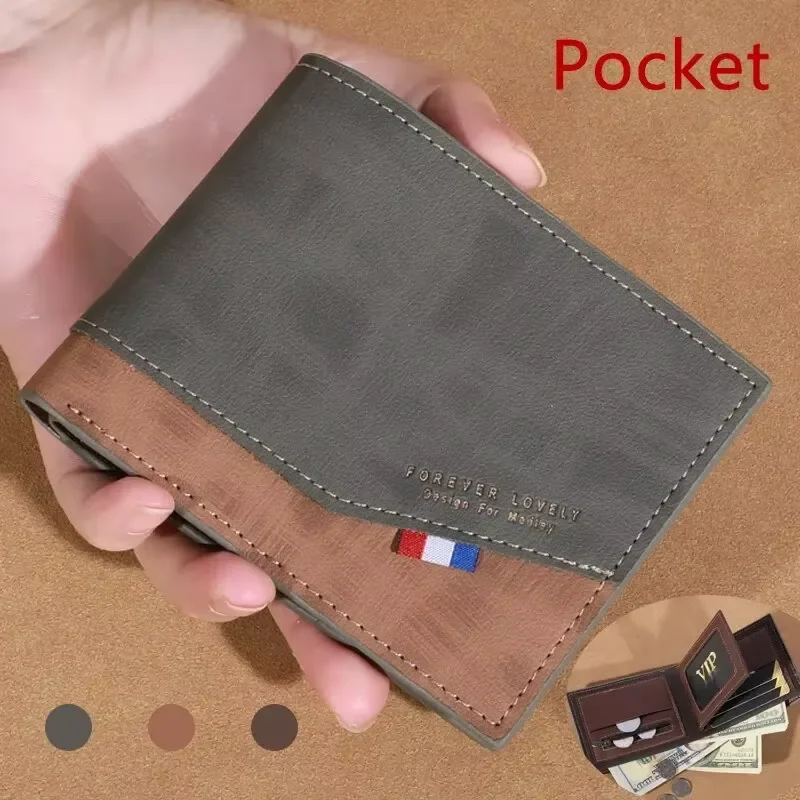 Men's Short Frosted Large Capacity Leather Wallet,Multi-Slot Coin Pocket Photo Holder Small Men's Wallet,Vintage Wallet for Male