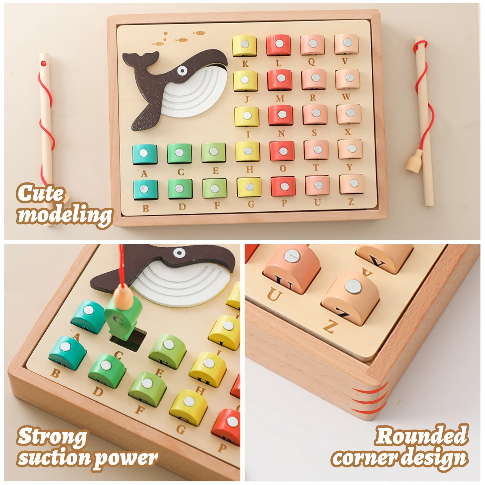 Solid wood puzzle multi-functional baby early education 26 English letter card pairing Children's fishing magnetic toy