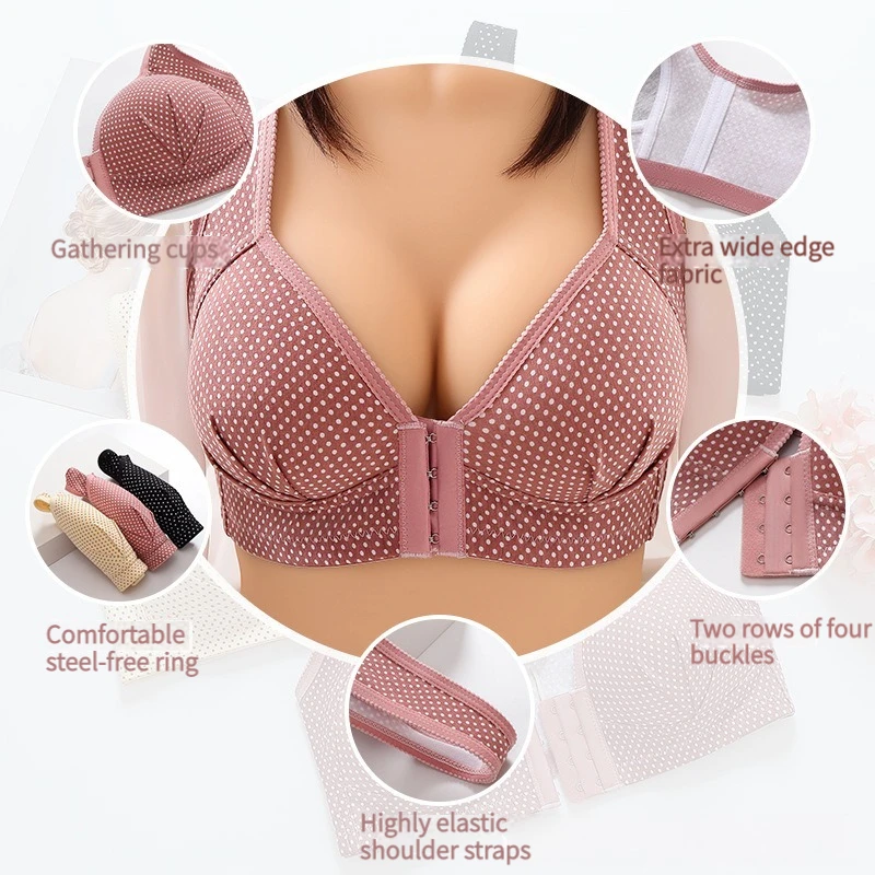 Large Size Bras Front Button Type Women Sexy Underwear Without Steel Ring Push Up Print Brassiere Intimate Tops Bekleidung Damen