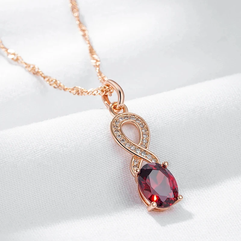 Wbmqda Red Stone Pendant And Necklace For Women 585 Rose Gold Color Simple Fashion Jewelry Accessories