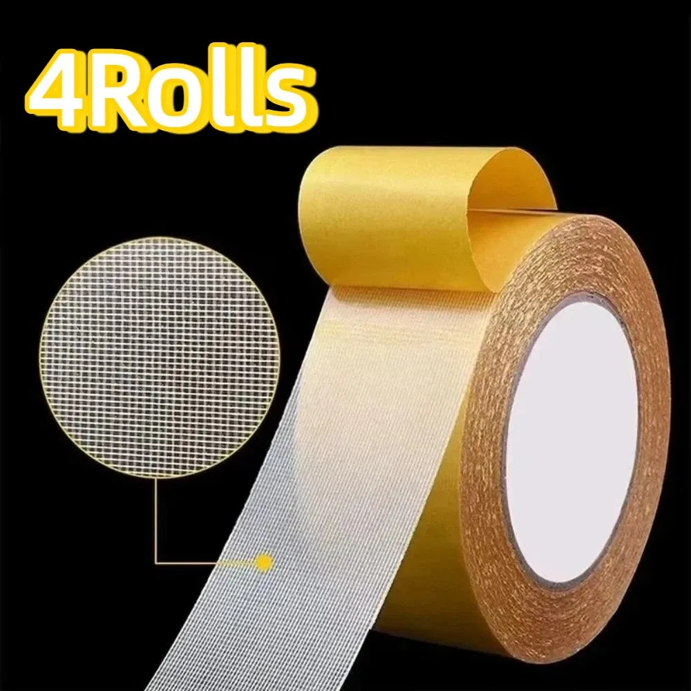 

4Rolls Super Traceless Double Sided Tape Heat Resistant Strong Adhesion Cloth Base Tape Waterproof Translucent Carpet Adhesive