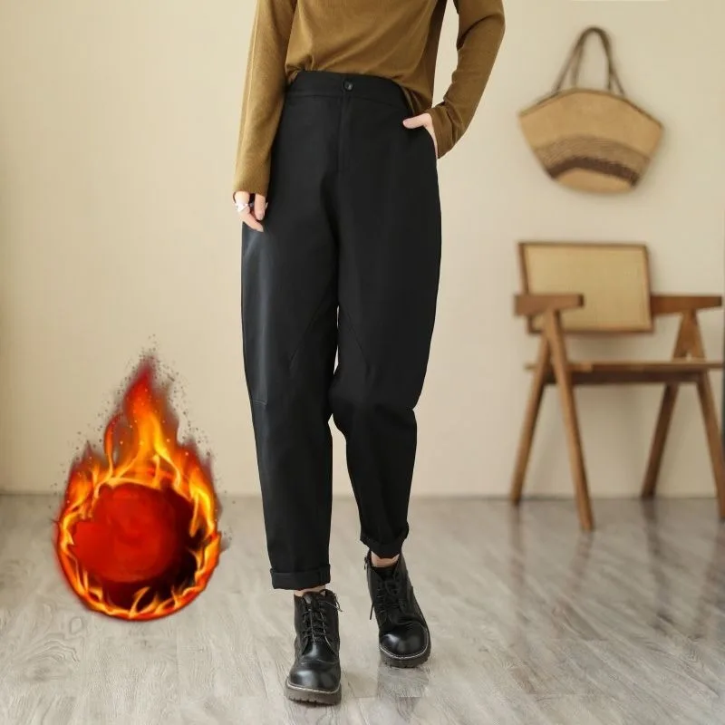 Pantalon femme à la mode et chaud polaire épaissi vêtements de travail sarouel ample décontracté taille haute et Petit pantalon radis