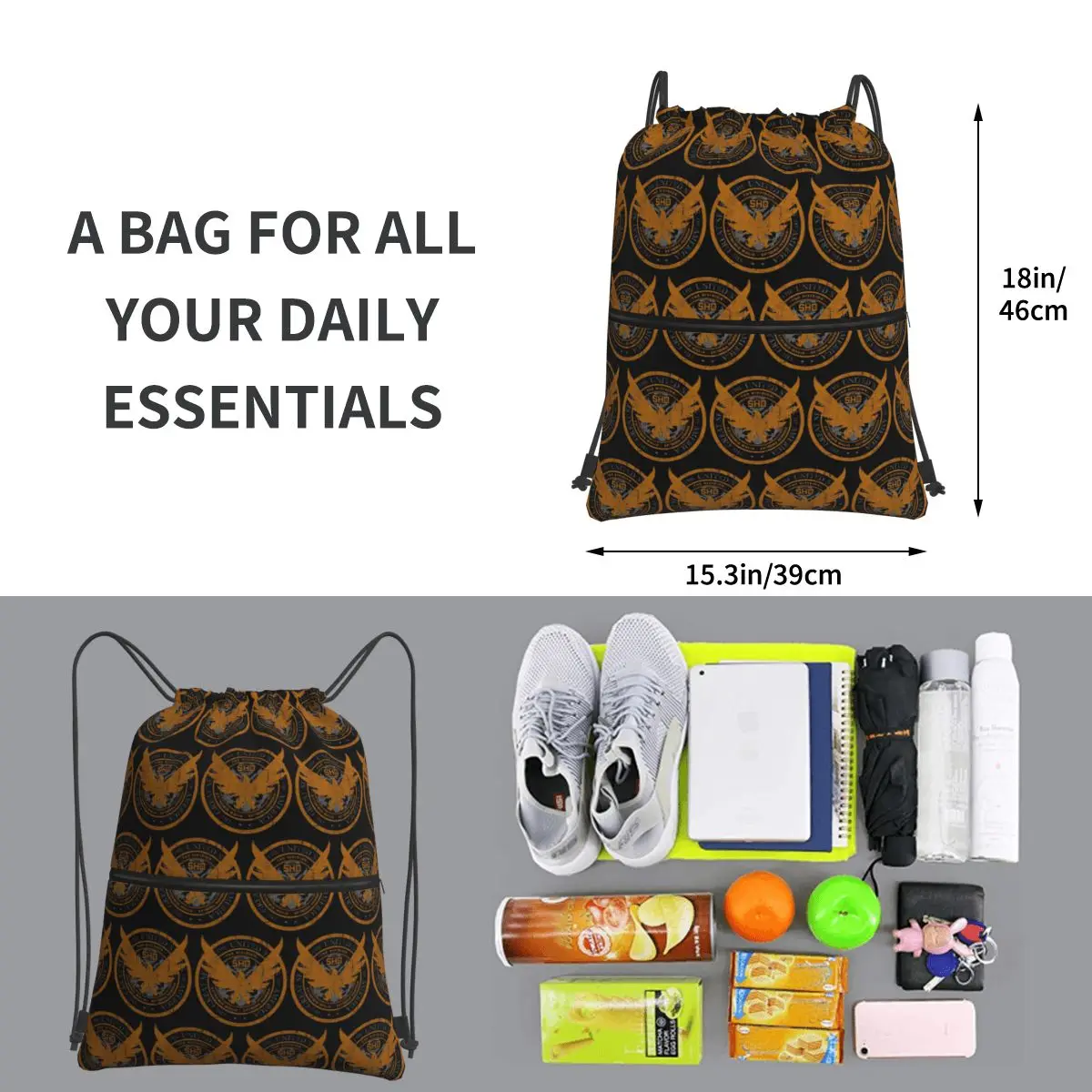 Game Tom Clancys The Division SHD Seal Backpacks Fashion Drawstring Bundle Pocket Shoes Bag Book Bags for Man Woman School view 3
