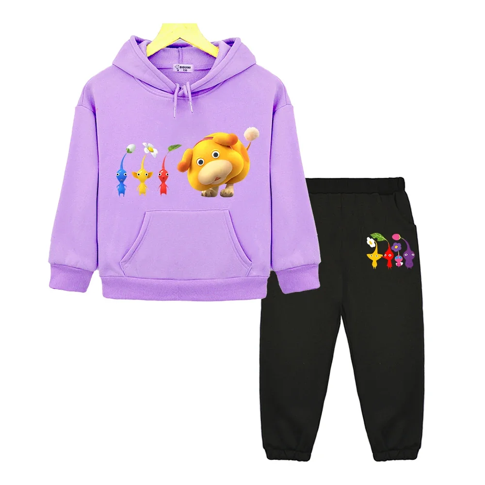 

Pikmin Print boys girls Hooded 2PCS Top+ Pants anime hoodie Fleece sweatshirt Autumn Hoodies pullover Sets kids boutique clothes