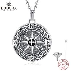 Eudora 925 Sterling Silver Compass Ashes Urn Locket Pendant Necklace Vintage Cremation Urn Memorial Jewelry Gift for Women Men