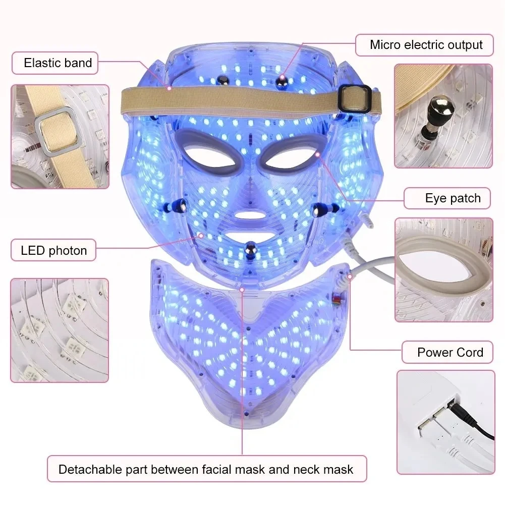7 Colors LED Facial Mask with Neck LED  Mask  Skin Rejuvenation Anti Acne Beauty  Face Lifting