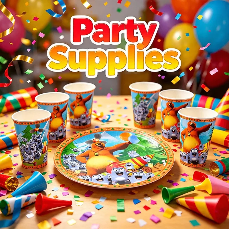 Grizzy and Lemmings Party Supplies Set Jungle Theme Disposable Tableware Paper Birthday Picnic Holiday Celebration Decor