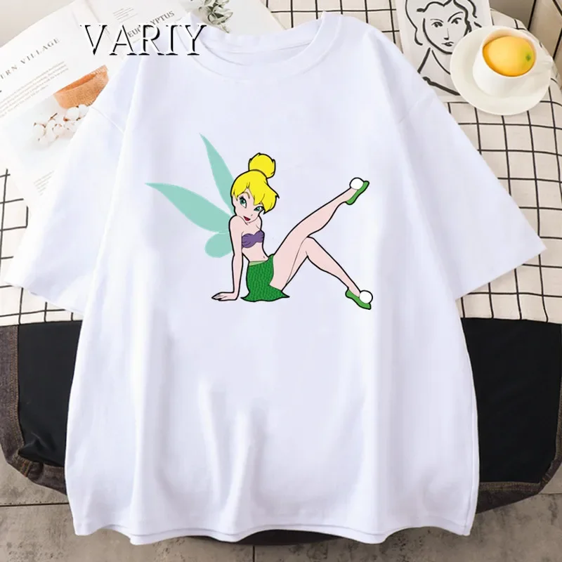 Women\'s Tinkerbell Graphic T-shirt Summer Casual Oversized T-shirt Harajuku Short Sleeve Fashion Streetwear Women Black Top