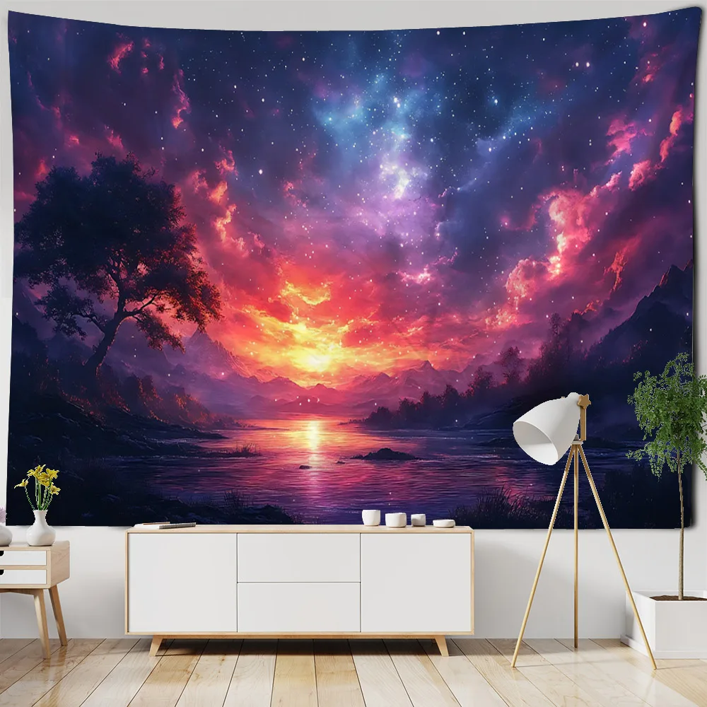 

Galaxy Starry Sky Space Wall Tapestry psychedelic Printing Thin Cloth Carpet Yoga Mat Home Decoration Bedroom Background Poster