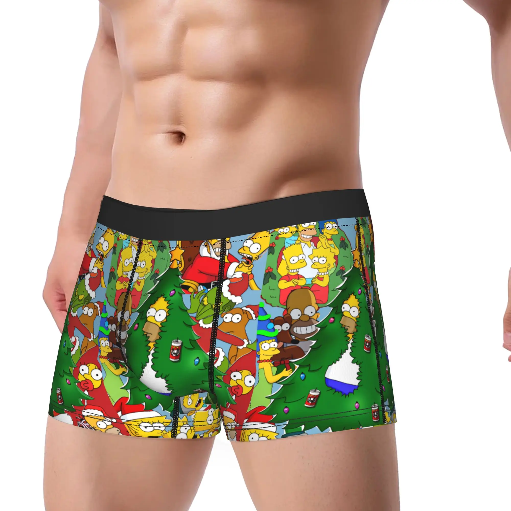 Funny S-Simpsons Christmas Tree Collage Boxershorts  Pouch Underwear Quality Custom Boxer Brief Elastic Men Underpants Plus Size