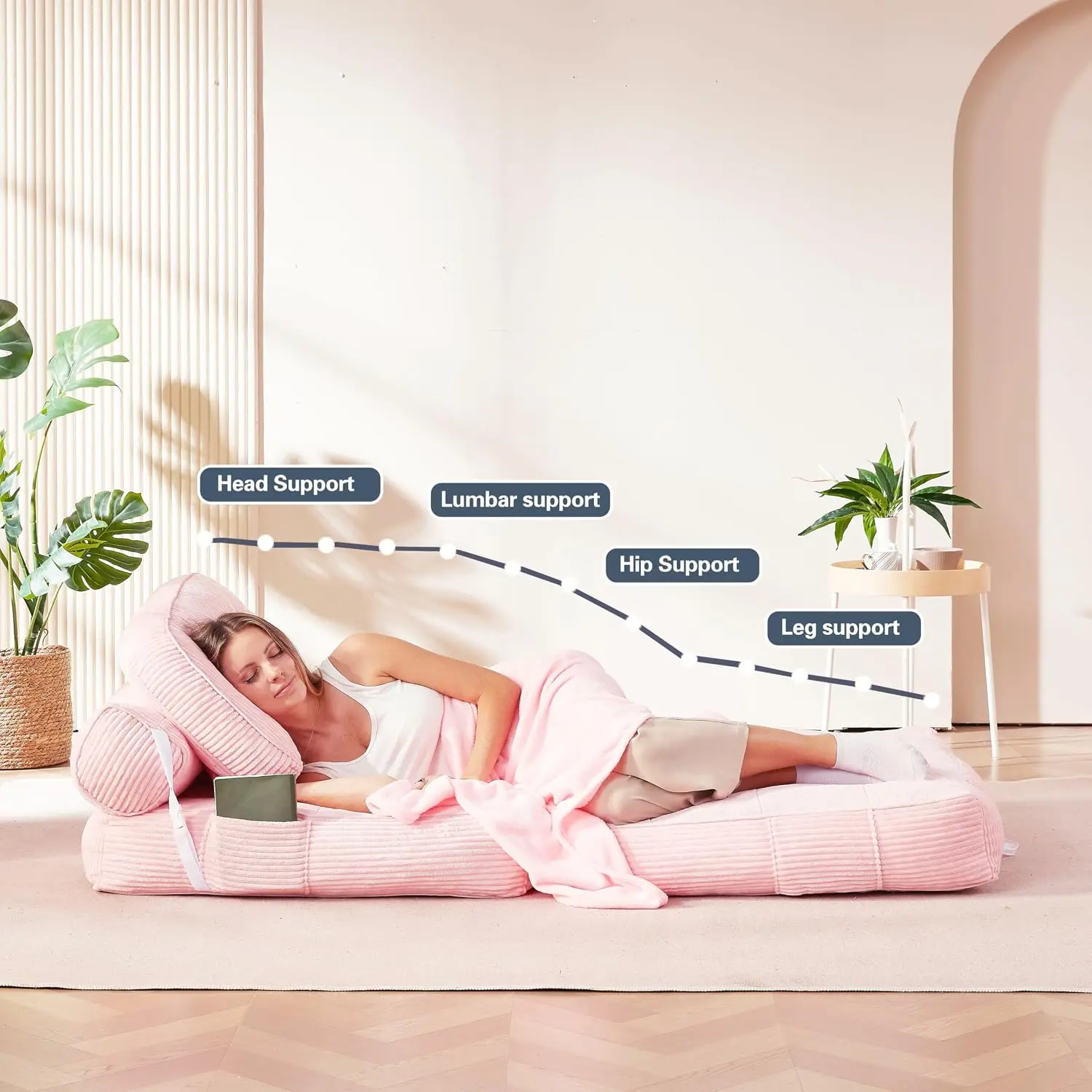 Folding Sofa Bed Single Size Convertible Sleeper Chair To Lounger Comfy Floor Couch Bed Frame With Pillow And Blanket For Living Room Bedroom Pink, 1 Piece view 4