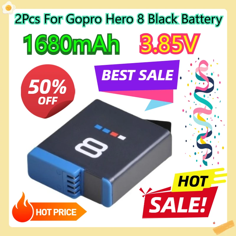 

2Pcs For Gopro Hero 8 Black Battery 3.85V 1680mAh