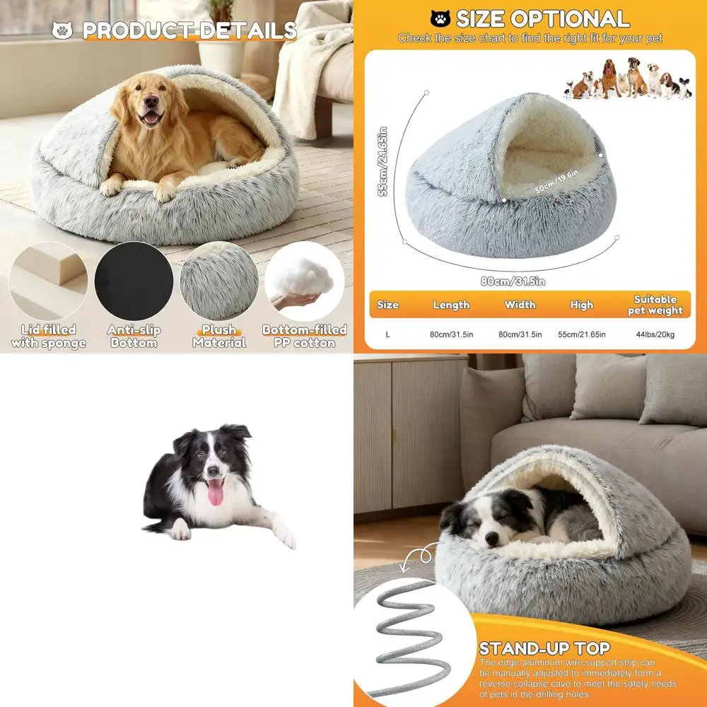 

Dual-Function Dog Bed: Sturdy Aluminum Frame & Anti-Slip Base - Warm Cave & Blanket for Dogs Up to 20 kg (44 lbs), Ideal for Bor