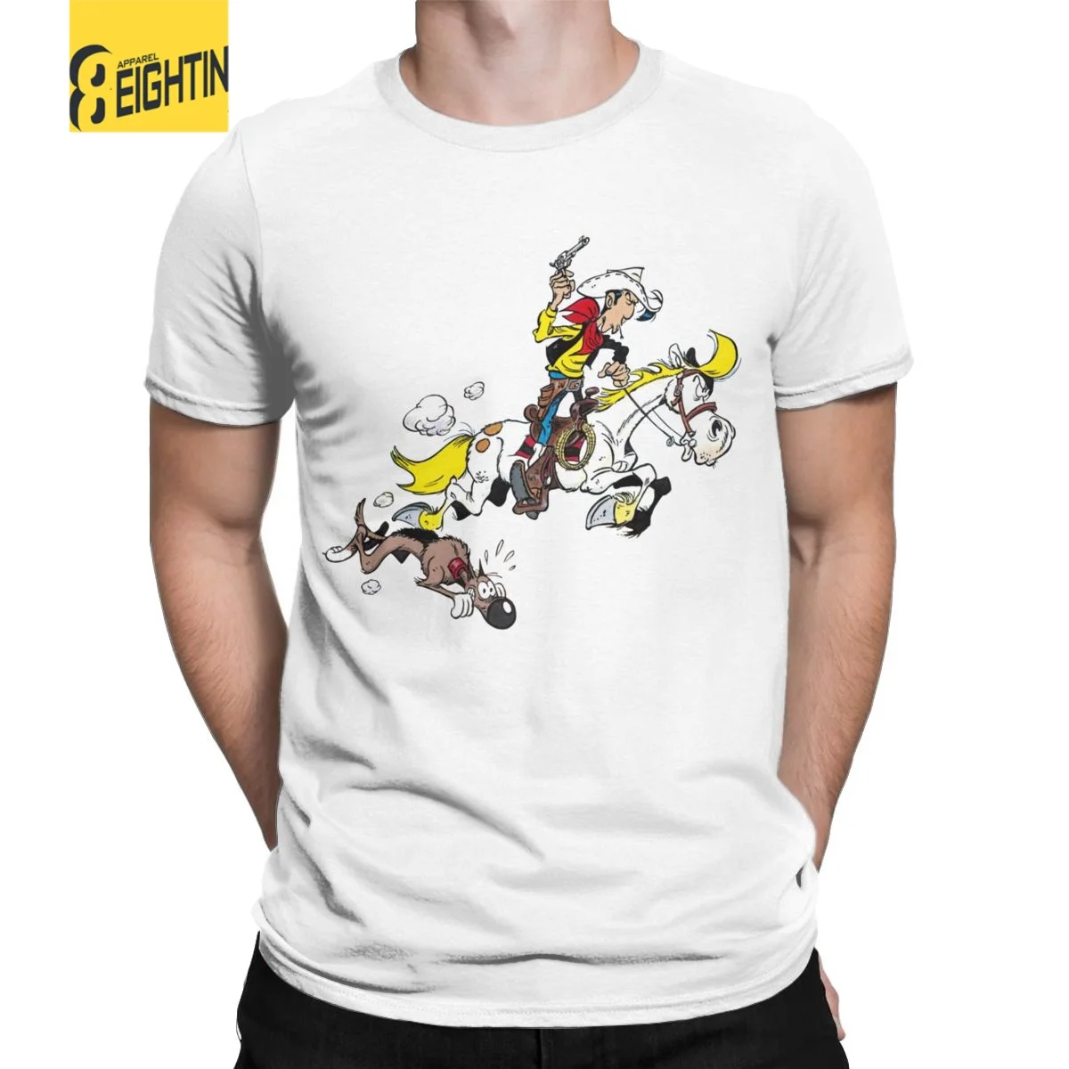 Men's Lucky Luke Jolly Jumper T Shirts Pure Cotton Clothing Novelty Short Sleeve Round Collar Tees Plus Size T-Shirts