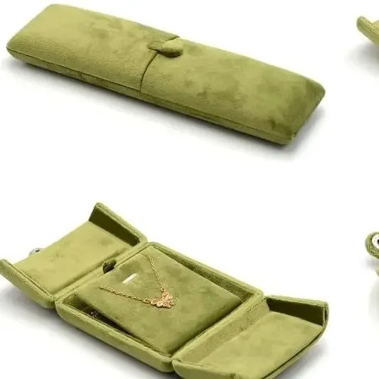 

Fashion Velvet Necklace Storage Box Double Door Multi-functional Jewelry Display Box Solid Color Rings Bearer Box Jewelry