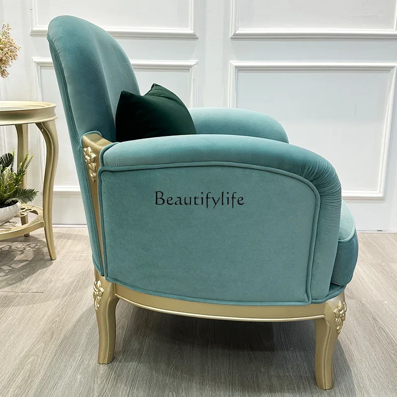 pg55American light luxury solid wood sofa chair living room model room balcony leisure tiger chair
