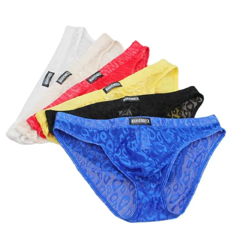 Mens Low Rise Panties Lace Underwear Super Thin Briefs cueca Sexy hombre Men Transparent Breathable Underpants Bikini M-XL