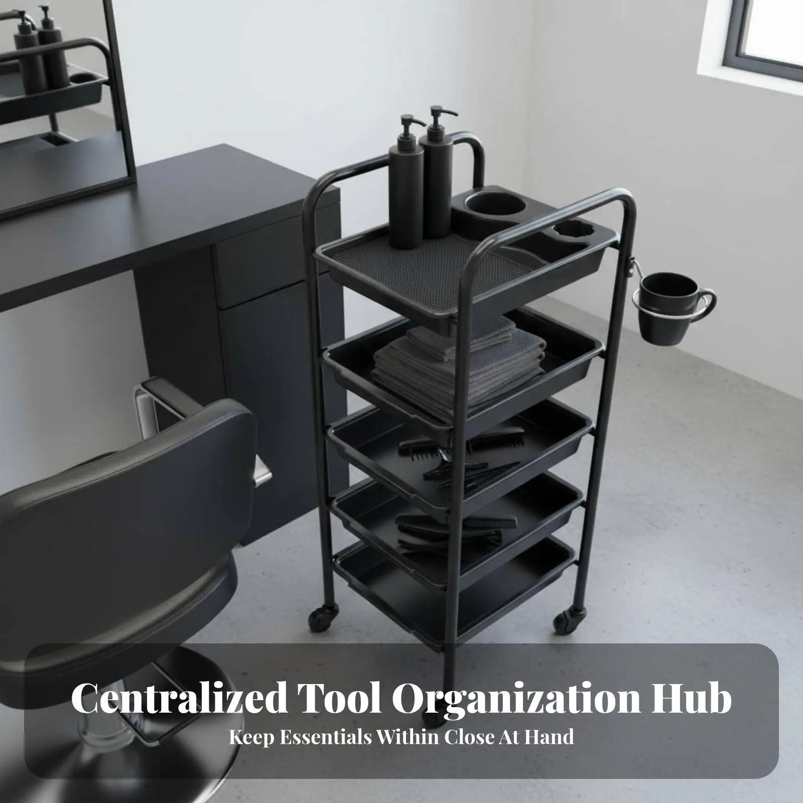 Mobile Salon Cart with 5 Drawer Storage for Hair Stylist and Beautician Tools Heavy Duty Rolling Trolley