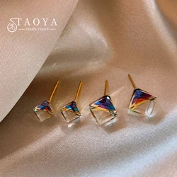 Minimalist Phantom Crystal Aurora Stereoscopic Square Earrings 2023 Fashion Jewelry Accessories Suitable for Women's Daily Wear